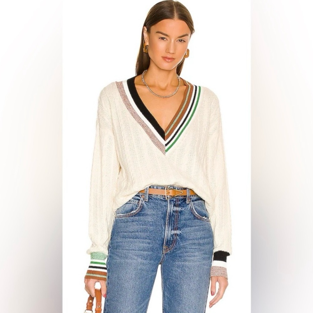 VERONICA BEARD
Rory Cabled V-Neck Pullover Ivory Size S